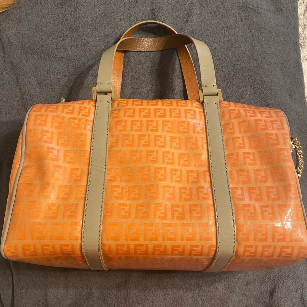 Fendi Zucchino Canvas Coated Shoulder Bag orange